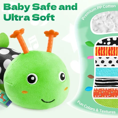 Miniatura 2 de HEMRLY Juguetes Sensoriales para Bebé de 0 a 6 Meses, Oruga Musical de Peluche con Mordedor, Papel Crujiente, Sonajero, Espejo para Bebé para Tiempo