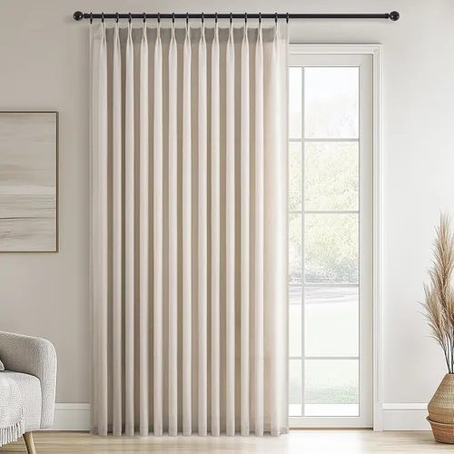 Miniatura 45 de Topfinel 2 paneles de cortinas plisadas de lino beige y blanco de 63 pulgadas de largo, para dormitorio y sala de estar, cortinas semitransparentes