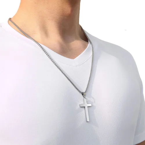Miniatura 3 de P. BLAKE Collar con colgante de cruz de acero inoxidable para hombres y niños, colgante de cruz cristiana con cadena de 24 pulgadas