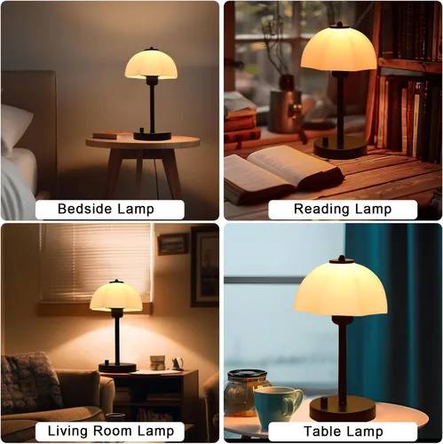 Miniatura 4 de Lámpara de mesa con pantalla de vidrio para dormitorio, lámparas de noche regulables continuas, lámpara de mesa pequeña con pantalla de vidrio
