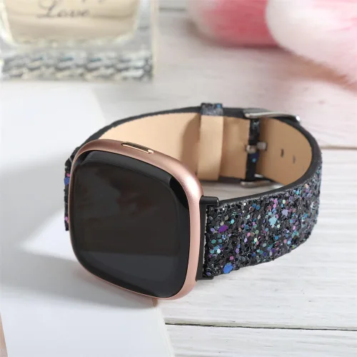 Miniatura 2 de Correa brillante compatible con Fitbit Versa 4/Fitbit Versa 3/Fitbit Sense 2/Sense Bandas Mujer Bling Glitter Correa de Cuero Accesorio de Correa
