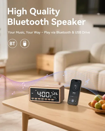 Miniatura 6 de Radio despertador digital para dormitorios, radio FM y máquina de sonido de ruido blanco con temporizador, altavoz Bluetooth, reloj despertador dual