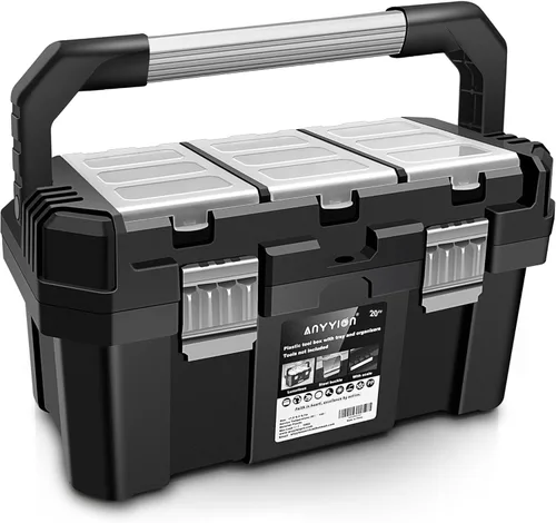 Anyyion Caja de herramientas de 19 pulgadas con bandeja extraíble, verdaderamente fuerte y duradera para almacenamiento de manualidades, hogar