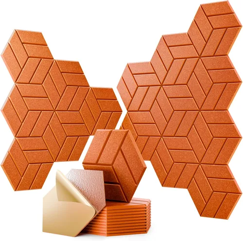 Miniatura 25 de 12 paneles acústicos autoadhesivos, paneles de espuma a prueba de sonido de 12 x 10 x 0.4 pulgadas para paredes, paneles de pared hexagonales Negro