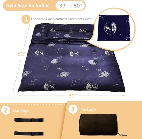 Miniatura 2 de Navy Space Adventure - Colchón de futón japonés para piso, tapete de tatami grueso, colchoneta para dormir, cama plegable, colchón enrollable