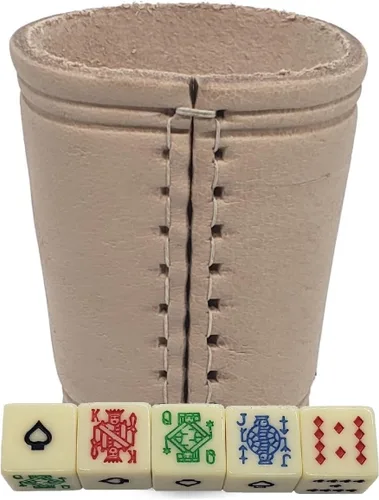 Miniatura 21 de Cyber-Deals - Taza compacta de cuero genuino para dados + dados con bolsa de almacenamiento de terciopelo negro