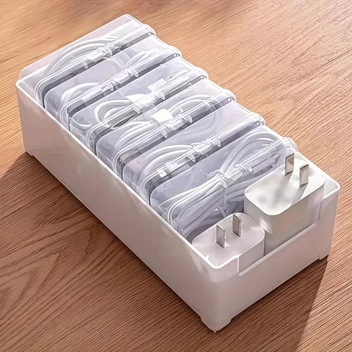 Miniatura 7 de Caja organizadora de cables de 11 cajas, organizador de cables de escritorio con interruptor, organizador de cables de alimentación para oficina