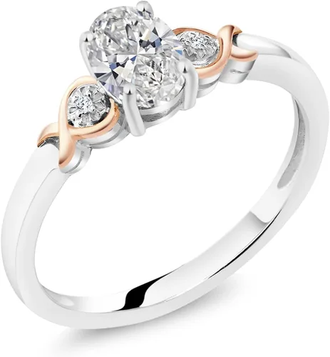 Miniatura 60 de Gem Stone King Anillo de compromiso de plata de ley 925 y oro rosa de 10 quilates, piedra preciosa ovalada de 0.276 x 0.197 in, con acento