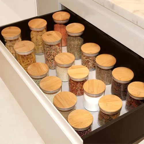 Miniatura 5 de Tarros de vidrio con tapas de bambú (16 onzas en 9 unidades), juegos de tarros y recipientes para alimentos con tapas, tarros de almacenamiento