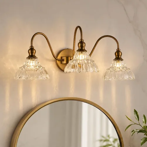 Miniatura 35 de Moderno aplique de pared negro mini lámpara de pared hecha de cuerpo de metal y vidrio estampado prensado retro luz de tocador para dormitorio