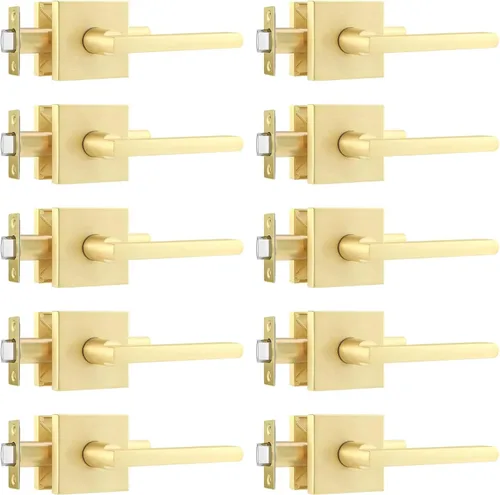 Miniatura 14 de Leydebong Paquete de 3 pomos de entrada dorados con llave igual, manija de puerta de entrada resistente, estilo contemporáneo, herrajes modernos