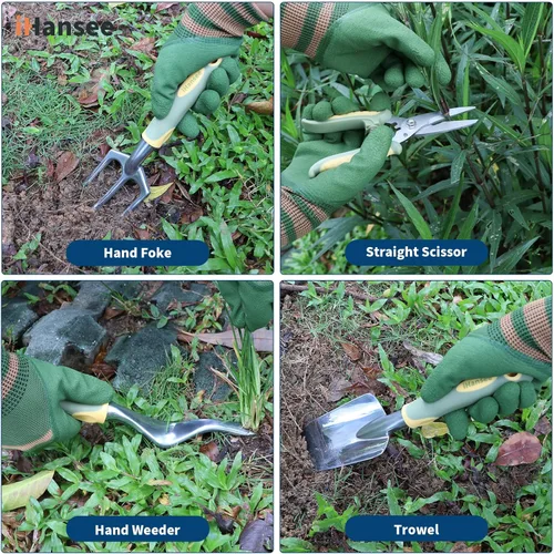 Miniatura 4 de Juego de 12 herramientas de jardín, herramientas de mano de aluminio resistentes con mango antideslizante de goma, delantal de jardín, guantes
