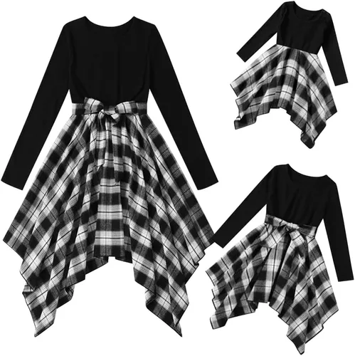 Miniatura 2 de AWIBMK Vestidos de Navidad para mamá y yo, vestido a cuadros verde y rojo, para otoño, invierno, Navidad, vacaciones, mamá, hija, trajes a juego