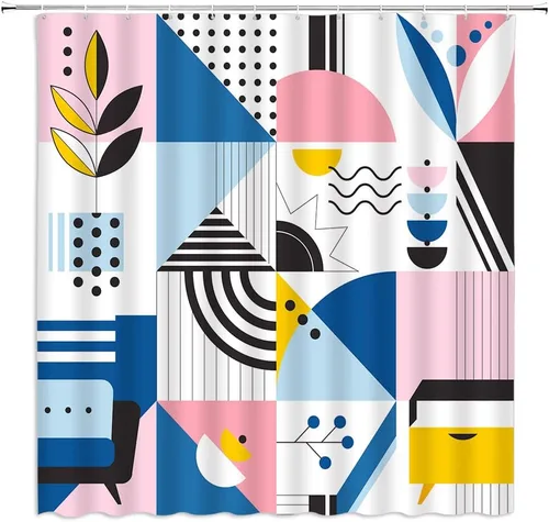 Miniatura 13 de Cortina de ducha geométrica, negro, gris, rojo, blanco, geometría abstracta, azulejos de moda, patrón sin costuras, tela de diseño moderno, juego