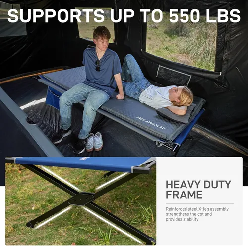 Miniatura 3 de EVER ADVANCED Catre de campamento extra ancho para adultos, catres de dormir XXL de gran tamaño, cama plegable con bolsa de transporte, 84.3 Azul