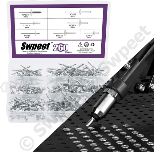 Miniatura 7 de Swpeet 260 piezas de 7 tamaños 3/16" 1/8" 5/32" - M3.2/4/4.8 Kit surtido de remaches ciegos de aluminio con brida grande, remaches plateados