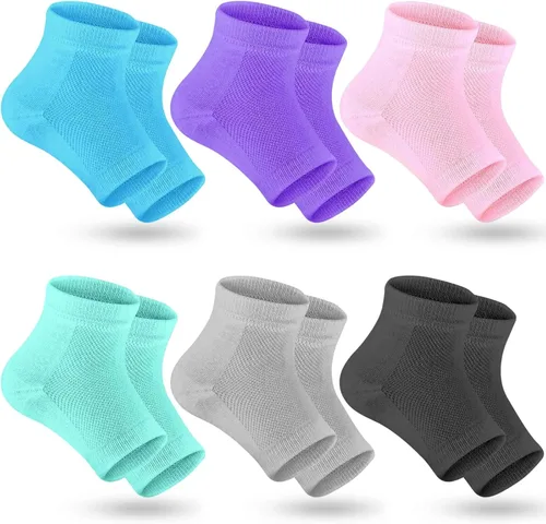 Selizo 6 pares de calcetines hidratantes para el talón, calcetines de punta abierta, calcetines de talón de gel agrietados, calcetines de reparación