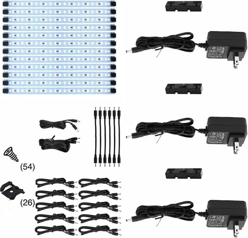 Inspired LED Luz para debajo de la encimera Pro Series Triple Deluxe+ 12 paneles - Kit de fuente de alimentación 3 - Blanco puro