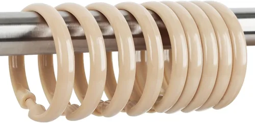 Ganchos para cortina de ducha color beige, 12 anillos circulares de plástico para cortina de ducha para baño, ganchos de ducha en forma de O, color