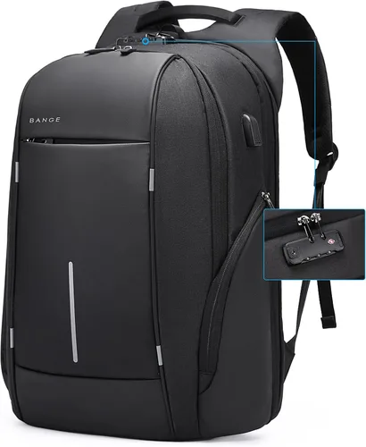 Mochila de viaje BANGE, mochila antirrobo para laptop, compatible con portátiles de 15.6 pulgadas, Negro, Mediana, Computadora portátil