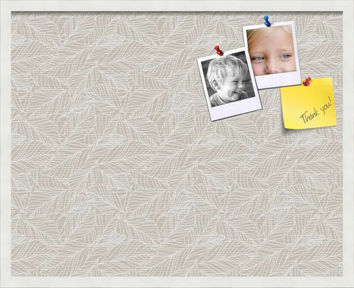 PinPix Tablero de anuncios de corcho de 30 x 24 pulgadas. Este tablero decorativo enmarcado viene con diseño blanco arena y un marco blanco blanco