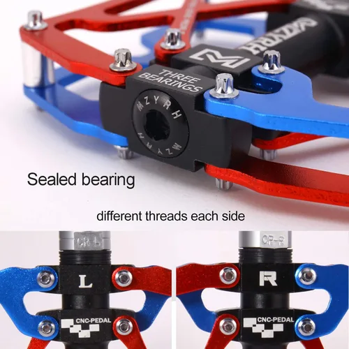 Miniatura 7 de Mzyrh - Pedales de bicicleta de montaña, ultra fuertes, coloridos, mecanizados CNC, de 9/16 pulgadas, ciclismo sellado con 3 rodamientos Rodamientos