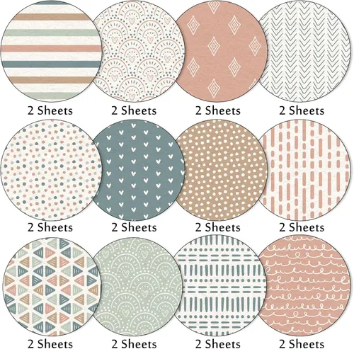 Miniatura 3 de Whaline 24 hojas de papel con patrón bohemio, diseño de rayas de arcoíris, papel especial de doble cara, coloridos papeles decorativos