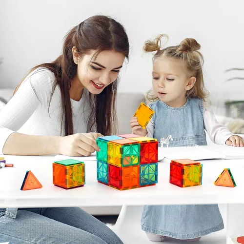 Miniatura 4 de FNJO Azulejos magnéticos, juego de construcción de 52 piezas, bloques de construcción magnéticos, juguetes STEM de construcción para niños