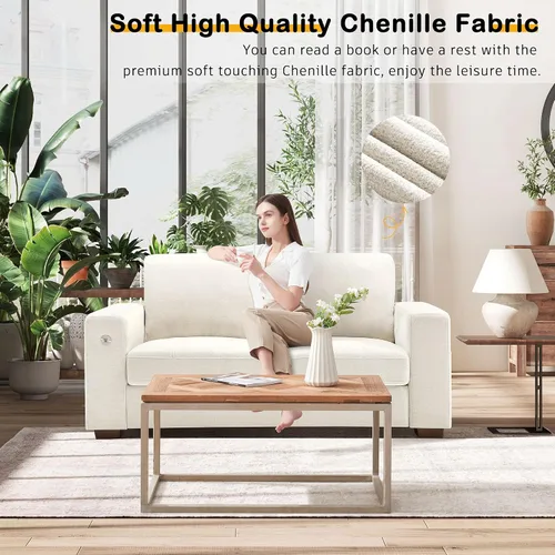 Miniatura 5 de HANHERRY - Sofá biplaza para sala, cómodo, con cojines de firmeza media, funda removible, descansabrazos ancho, puerto USB/Tipo C, tapizado en Beige