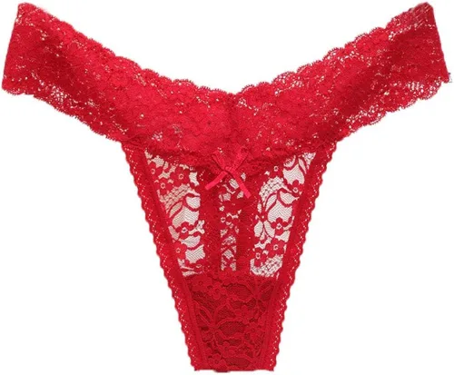 Miniatura 6 de Tangas de encaje sexy para mujer ropa interior descarada en V paquete de 5