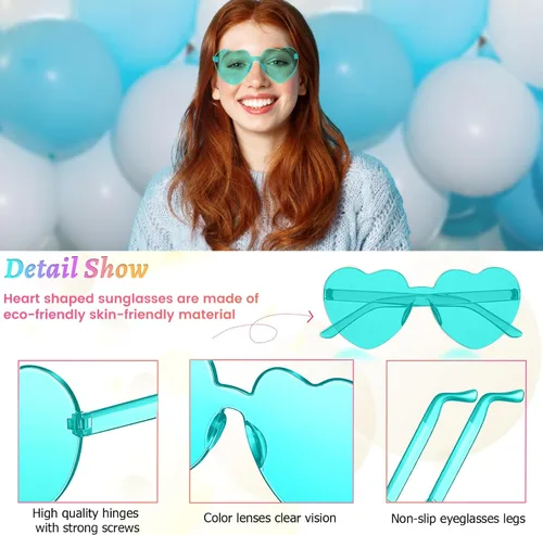 Miniatura 3 de RTBOFY 2 Pack Heart Sunglasses, Heart Shaped Sunglasses with Transparent Candy Color for Party Favor