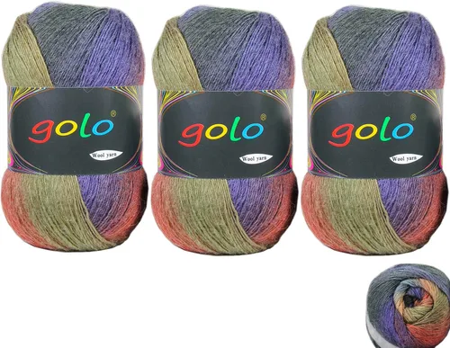 Miniatura 15 de Hilo de lana golo para tejer 200 yardas, hilo Cachemire multicolor arcoíris
