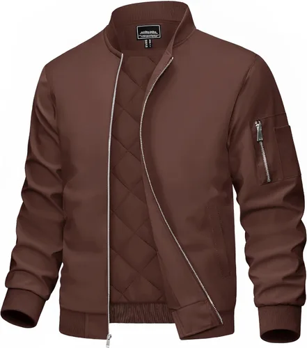 Miniatura 14 de MAGCOMSEN Chaqueta bomber para hombre, casual, resistente al viento, acolchada, con cremallera completa, cortavientos, chaqueta universitaria cálida