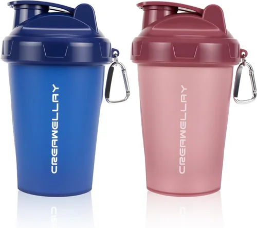 Miniatura 11 de Paquete de 2 botellas agitadoras para mezclas de proteínas, botella pequeña de 17 onzas con asa, tazas agitadoras de gimnasio con bola mezcladora