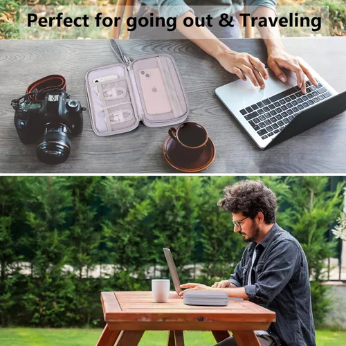Miniatura 7 de Organizador de viaje electrónico, bolsa de accesorios tecnológicos para cables/cargador y cables (gris, PU-M)