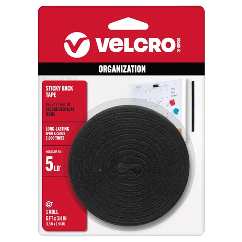 VELCRO Brand 1.83 m x 1.9 cm | Rollo de cinta adhesiva con parte posterior adhesiva | Corta tiras a la longitud deseada | Sujetadores de gancho y