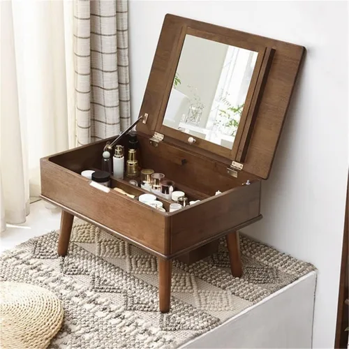 Pequeño escritorio de maquillaje con espejo, armario de almacenamiento de baño, tocador minimalista abatible, juego de mesa de tocador que ahorra