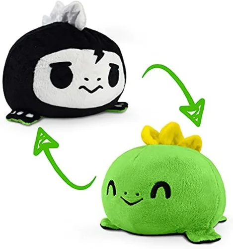 TeeTurtle - El dinosaurio reversible original de peluche – verde + esqueleto estegosaurio – Bonitos animales de peluche sensoriales que muestran tu