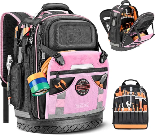 Miniatura 9 de Mochila de herramientas, mochila de herramientas de construcción resistente HVAC para hombres, organizador de herramientas duradero de nivel