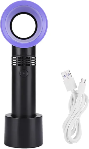Miniatura 9 de Mini ventilador de mano sin aspas, mini ventilador de escritorio USB portátil, 3 velocidades, funciona con batería recargable por USB, reduce