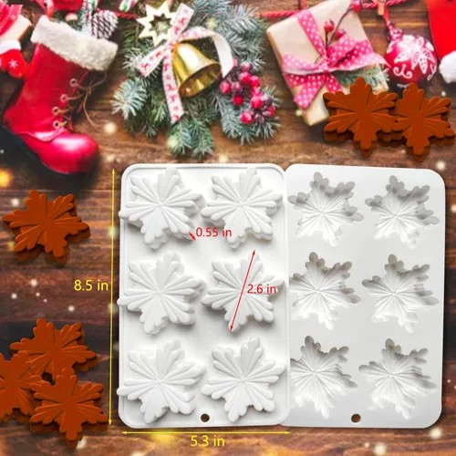 Miniatura 4 de 2 moldes de silicona para copos de nieve para chocolate, juego de moldes para hornear Acxydm Navidad, moldes de vela de Navidad, moldes de jabón