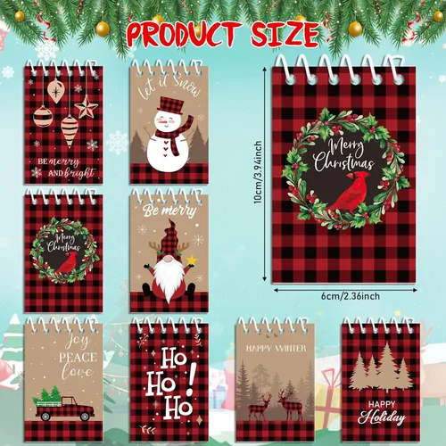 Miniatura 2 de Funrous 24 Piezas Mini Blocs de Notas en Espiral de Navidad, Tema Navideño de Cuadros Búfalo, Mini Bloc de Notas Pequeño con Patrón de Muñeco