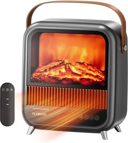 FLYMOON Calentador eléctrico de chimenea de 11.8 pulgadas, calentador de chimenea con diferentes efectos de llama 3D, 750/1200 W, temporizador,