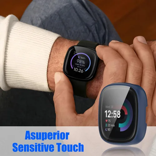Miniatura 7 de Paquete de 6 fundas protectoras de pantalla para Fitbit Sense 2 / Versa 4 [cobertura completa], parachoques de policarbonato duro, accesorios