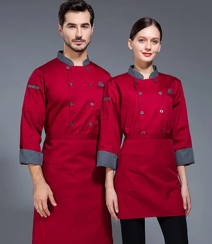 Miniatura 3 de Chaqueta de chef unisex con doble botonadura trasera, malla completa, ligera, costura de color, uniforme de chef