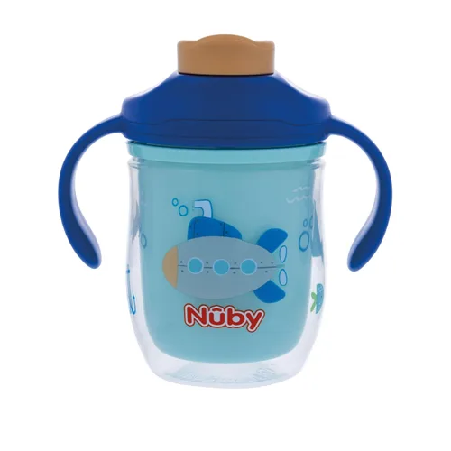 Miniatura 6 de Nuby Vaso aislado 2 en 1 para niños pequeños con popote con peso de 360° y boquilla dura, 7 onzas, resistente a fugas con asas de fácil agarre, más
