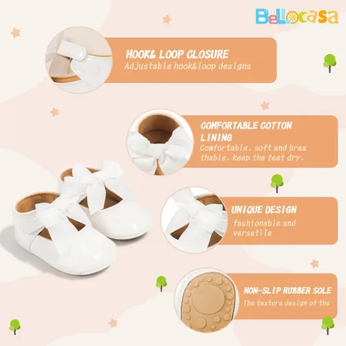 Miniatura 3 de Baby Mary Jane - Zapatos planos para niñas con lazo de algodón, suela antideslizante para bebé, vestido de princesa para primera caminata, zapatos