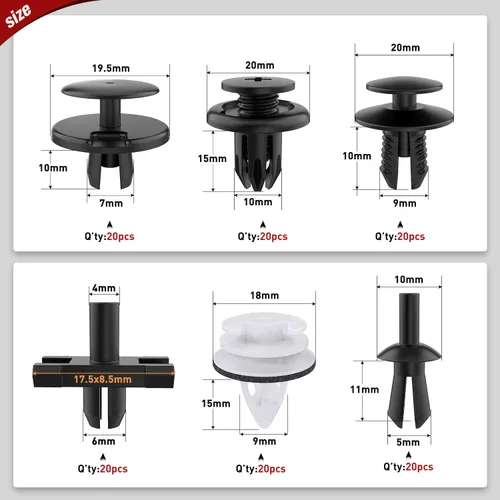 Miniatura 2 de Nilight 120 piezas de clips de retención de automóvil, 0.197 in, 0.236 in, 0.276 in, 0.354 in, 0.394 in, tornillos de expansión de repuesto, clips