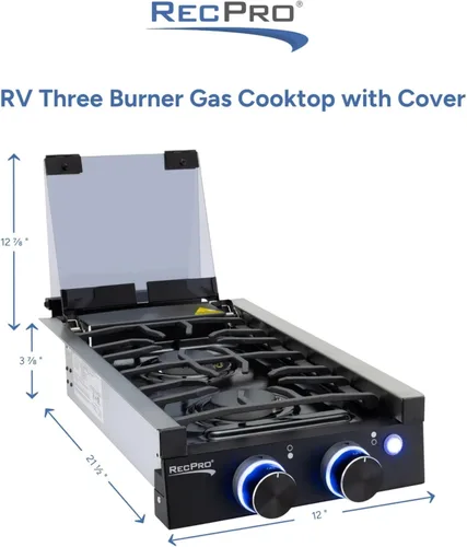Miniatura 2 de RecPro - Estufa de gas integrada para RV 2 quemadores o 3 quemadores Estufa de cocina para RV Quemadores de 6,500 y 8,000 BTU Funda incluida
