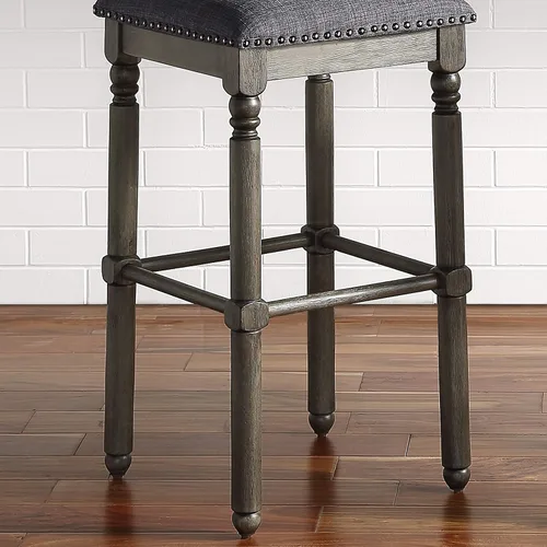 Miniatura 7 de Roundhill Furniture Arnhem Taburetes de bar tapizados de madera, juego de 2, color gris